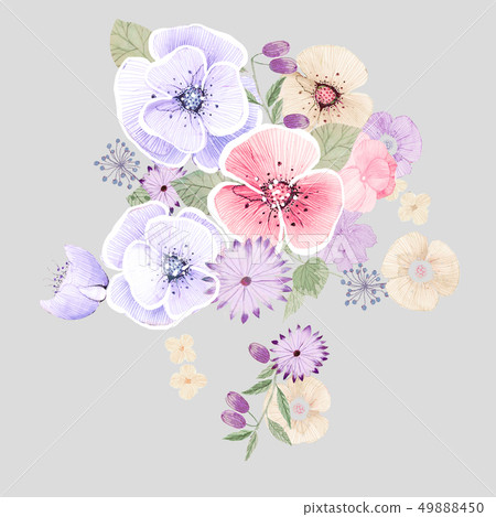 美麗的水彩花和牡丹花 插圖素材 圖庫