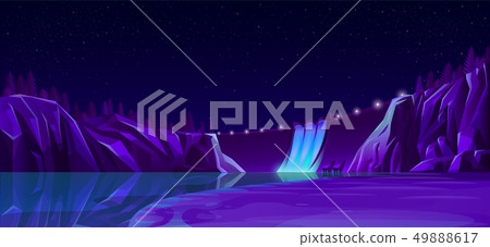 Power dam with road lights beautiful nightscape 49888617