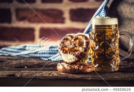 Oktoberfest large and small beer with pretzel Oktoberfest large and small beer with pretzel 49888626