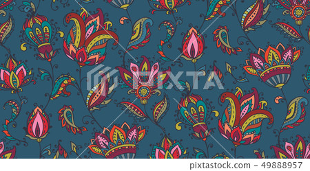 Vector seamless pattern with hand drawn paisley...-插圖素材 [49888957 ...