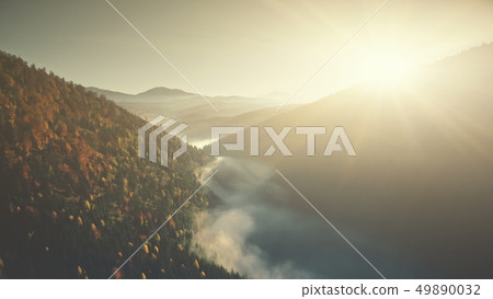 Mountain landscape scenery low fog aerial view Mountain landscape scenery low fog aerial view 49890032