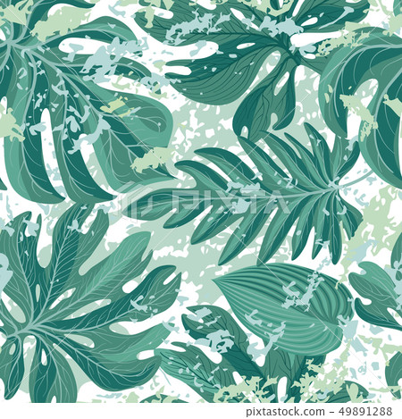 Tropcal palm leaves tile pattern Floral background Tropcal palm leaves tile pattern Floral background 49891288
