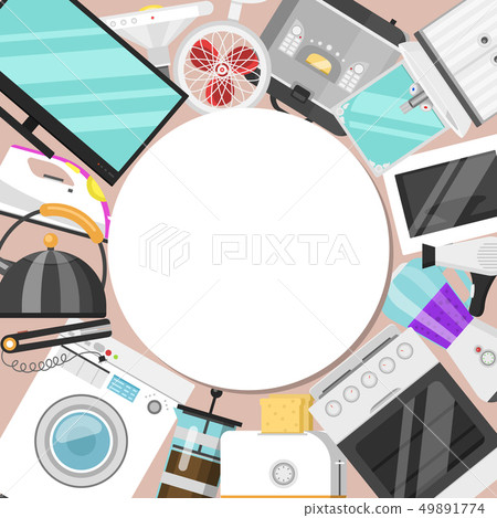 Electronic household appliances round pattern vector illustration. Kitchen and bathroom equipment Electronic household appliances round pattern vector illustration. Kitchen and bathroom equipment 49891774