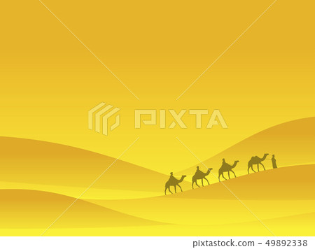 Caravan in the desert. People on camels move Caravan in the desert. People on camels move 49892338