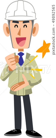 A construction shop man who wears a helmet and is convinced A construction shop man who wears a helmet and is convinced 49892565