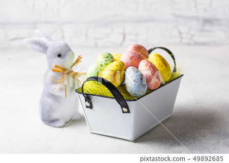 Easter background with decorative eggs Easter background with decorative eggs 49892685