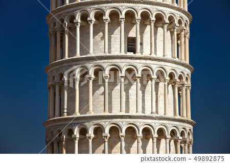 Pisa, Italy, February 2019, Close up view of the detailed on the main body of the leaning Tower of Pisa, Italy, February 2019, Close up view of the detailed on the main body of the leaning Tower of 49892875