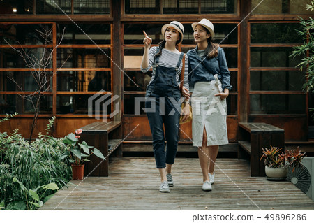 female travelers relaxing outdoors travel kyoto female travelers relaxing outdoors travel kyoto 49896286