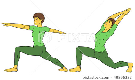 A set of male instructors doing yoga fitness A set of male instructors doing yoga fitness 49896382