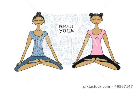 Young girl in lotus position. Padmasana women meditation. Sketch for your design Young girl in lotus position. Padmasana women meditation. Sketch for your design 49897147