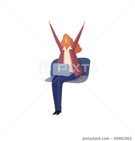 Business woman sitting with a laptop stretches. Vector illustration. Business woman sitting with a laptop stretches. Vector illustration. 49902862