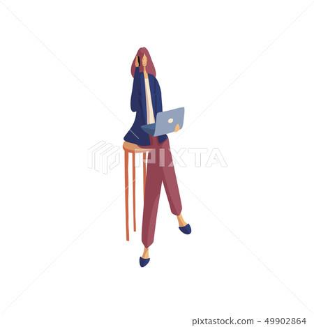 Business woman with a laptop talking on a cell phone. Vector illustration. Business woman with a laptop talking on a cell phone. Vector illustration. 49902864