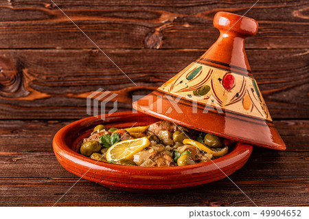 Traditional Moroccan chicken tagine with olives 49904652