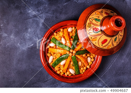 Vegetable tagine with almond and chickpea couscous 49904687