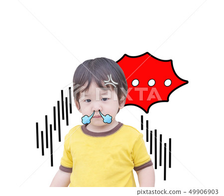 Closeup cute asian kid with angry motion  isolated 49906903