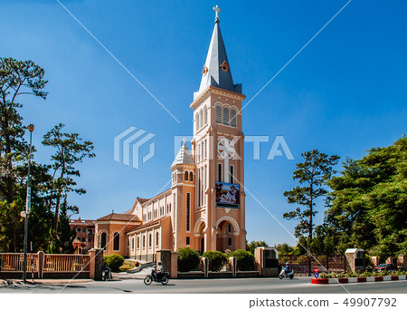 Da Lat Cathedral Motorcycle running pass in front 49907792