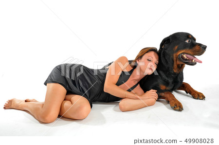 sleeping woman and rottweiler sleeping woman and rottweiler 49908028