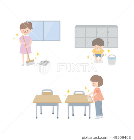 A child cleaning the classroom 49909408