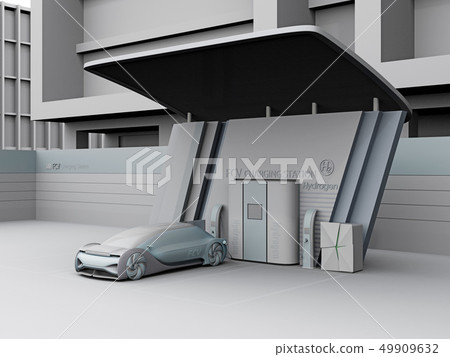 粘土渲染圖像的自主運行FCV填充氫氣站與氫氣 49909632