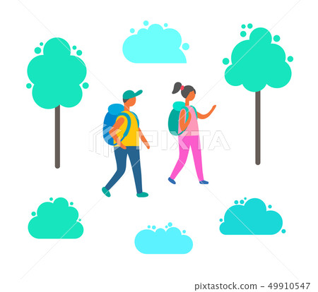Couple Man and Woman with Backpacks Isolated Couple Man and Woman with Backpacks Isolated 49910547