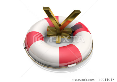 Golden symbol of the yen / yuan on a Lifebuoy 49911017