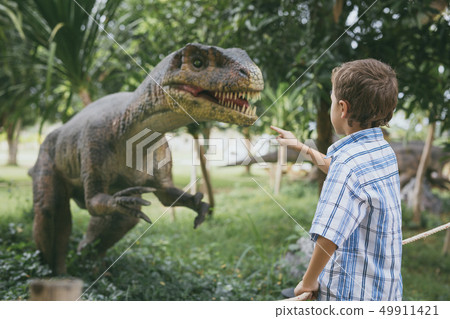 little boy playing in the adventure dino park. little boy playing in the adventure dino park. 49911421