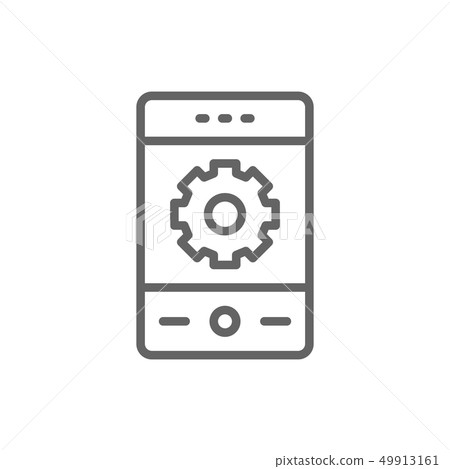 Phone with gear, smartphone repair, mobile development line icon. 49913161