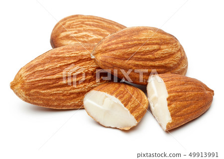 Heap of almonds isolated on white 49913991