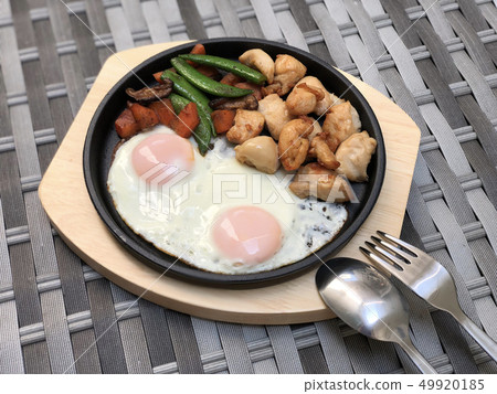 Chicken grilled with Fried egg and Vegetable on Chicken grilled with Fried egg and Vegetable on 49920185