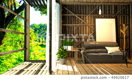 Room nature interior design - tropical style. 3D r 49920617