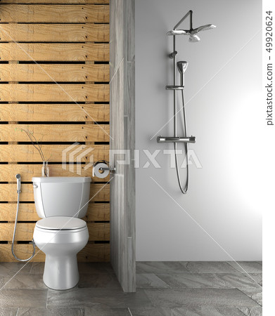 Minimal brick and stone bathroom. 3D rendering Minimal brick and stone bathroom. 3D rendering 49920624