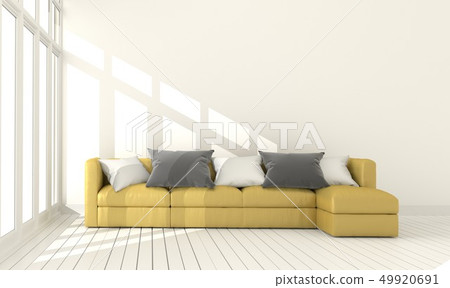 Yellow fabric sofa on empty white wall Yellow fabric sofa on empty white wall 49920691