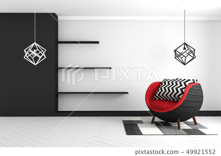 Living Room interior with blue velvet armchair 49921552