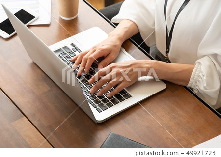 Woman desk work personal computer Woman desk work personal computer 49921723