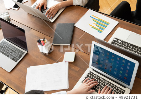 Woman desk work personal computer Woman desk work personal computer 49921731