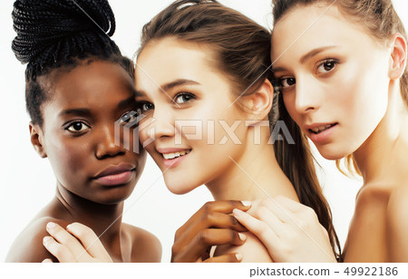 different nation woman: african-american, caucasian, asian together isolated on white background 49922186