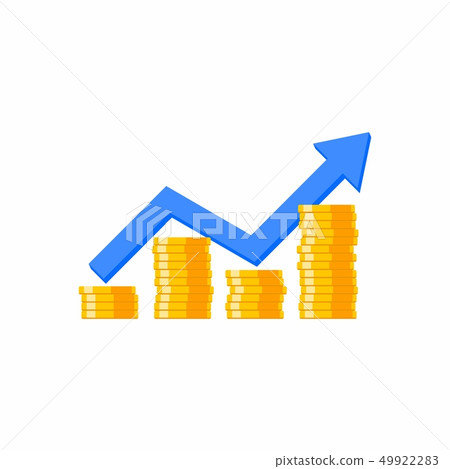 Coin price up graph, Many coins, Flat icon - Stock Illustration ...