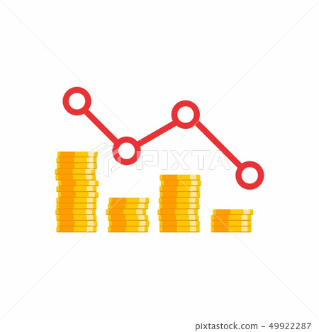 Coin price down graph, Many coins, Flat icon - Stock Illustration ...