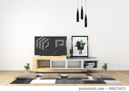 Smart TV in modern white empty room interior minim Smart TV in modern white empty room interior minim 49923615