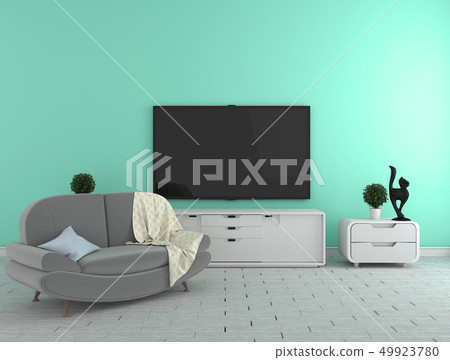TV on the cabinet - modern living room on mint wal TV on the cabinet - modern living room on mint wal 49923780