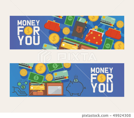 Wallet vector pattern leather purse business billfold with banknotes money illustration backdrop set Wallet vector pattern leather purse business billfold with banknotes money illustration backdrop set 49924308