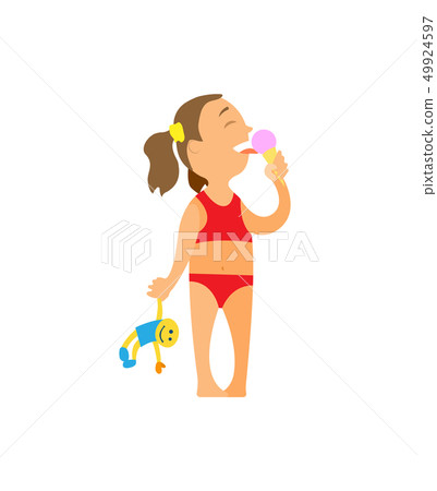 Girl in Swimming Suit Eating Ice Cream Isolated 49924597