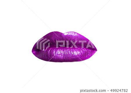 Female lips with purple matt lipstick close-up on a white background Female lips with purple matt lipstick close-up on a white background 49924782