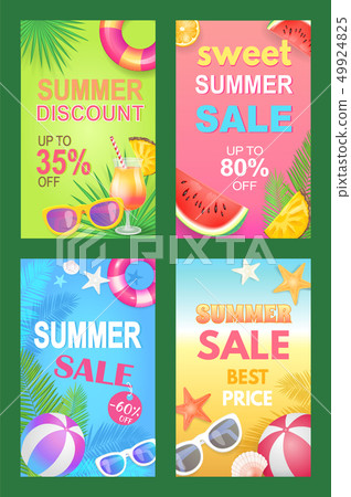 Summer Discounts Seasonal Set Vector Illustration Summer Discounts Seasonal Set Vector Illustration 49924825