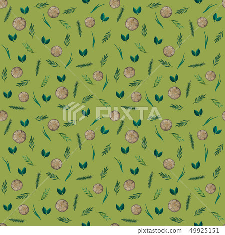 Seamless pattern with leaves and saw cut tree Seamless pattern with leaves and saw cut tree 49925151