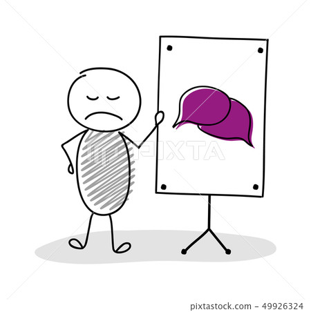 Funny Hand Drawn Stickman With Whiteboard And Chat Stock Illustration