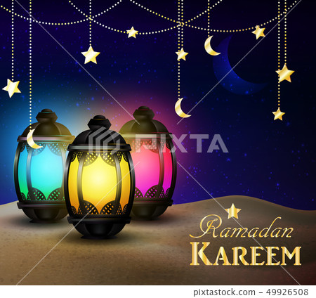 lanterns stand in the desert at night sky lanterns stand in the desert at night sky 49926508