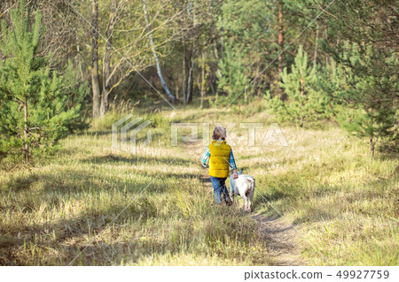 Little boy and his best friend, a white English 49927759