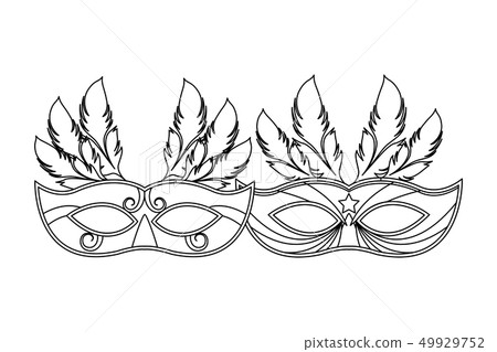 masks and feathers black and white 49929752
