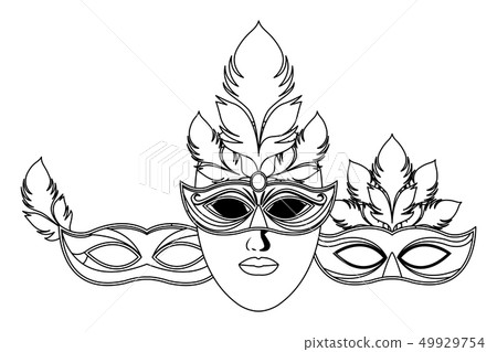 set of masks and feathers black and white 49929754